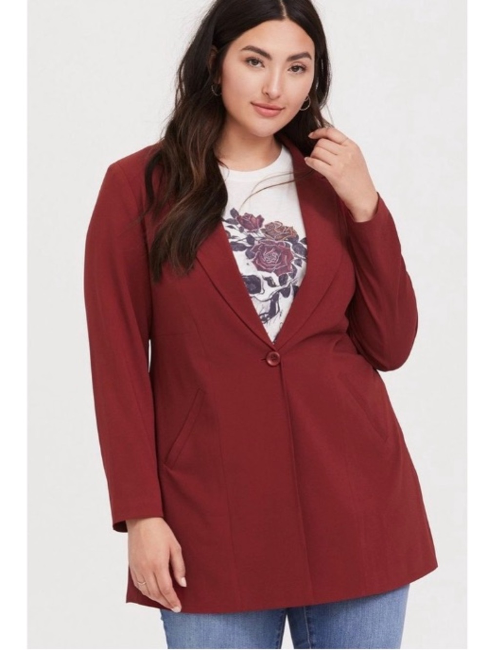 Torrid Studio Crepe Single Breasted Tunic Blazer Jacket Career Minimalist Red 3X